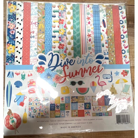 Echo Park Dive Into Summer 12x12 Scrapbook Kit W/ Stickers For Crafts Dis210016 - Picture 2 of 4